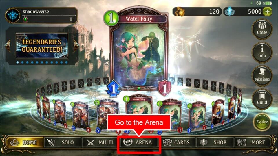 (1)Press the “Arena” button to go to the Arena screen.